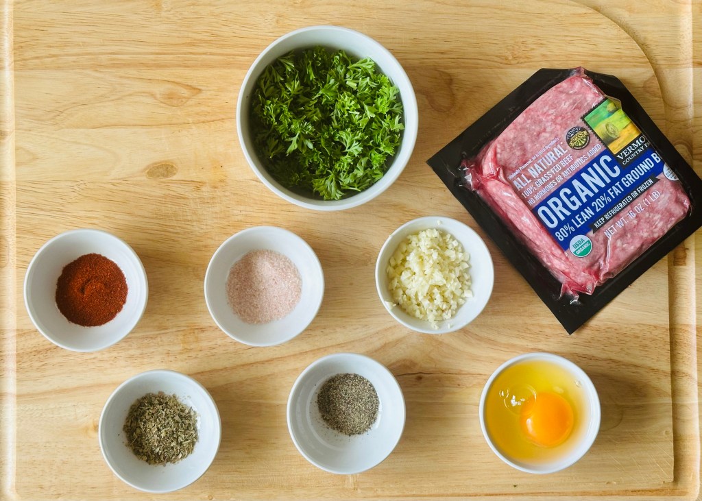 A photo of ingredients used to make gluten-free Italian beef meatballs