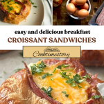 Baked croissant breakfast sandwiches, filled with turkey bacon, egg, and shredded Mexican cheese