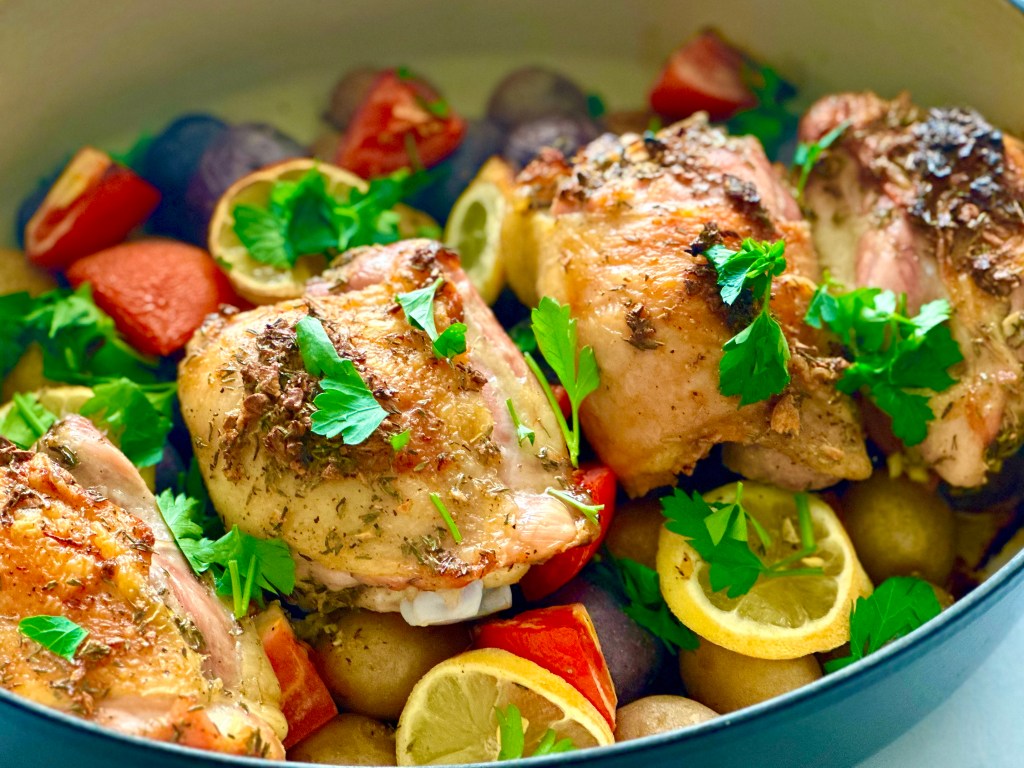 Lemon chicken thighs baked in one pan