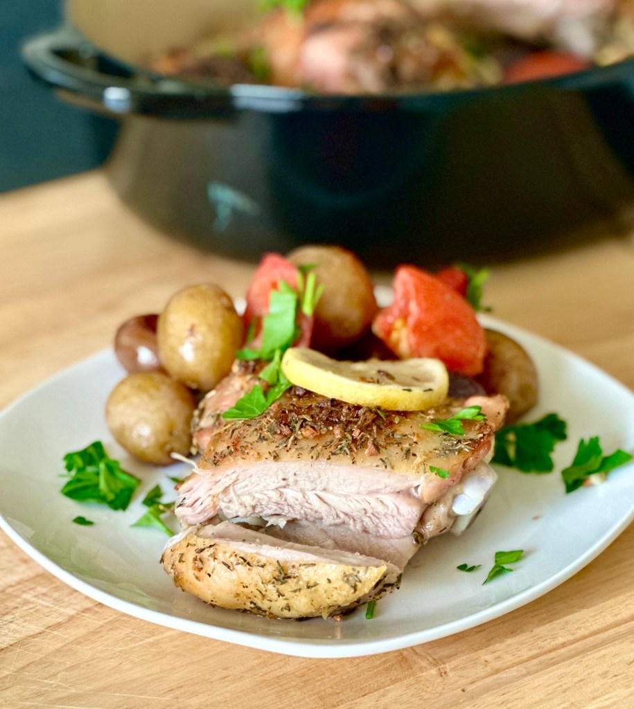 Lemon chicken thighs baked in one pan