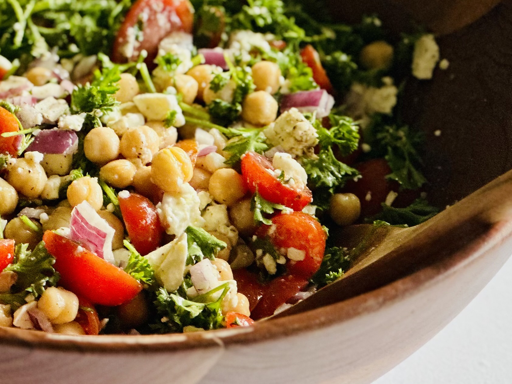 Chickpea feta salad in a bowl