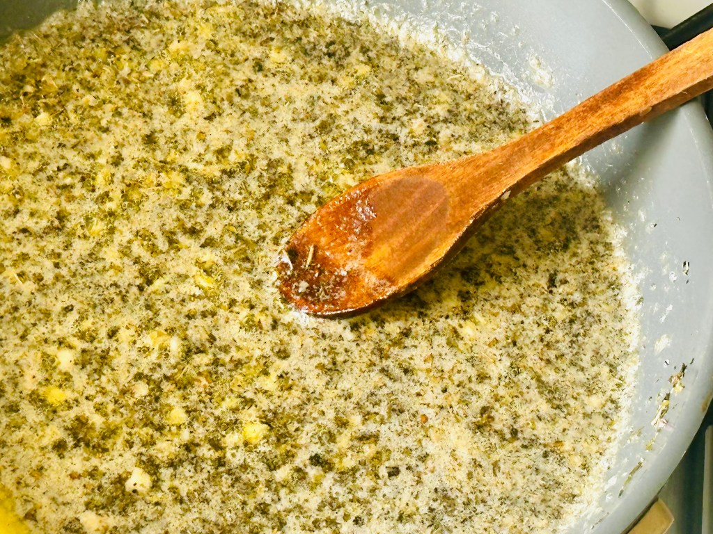 Pan of butter, garlic, Italian seasoning