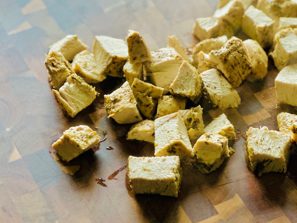 Baked chicken cut into cubes