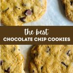 Sheet pan of baked chocolate chip cookies