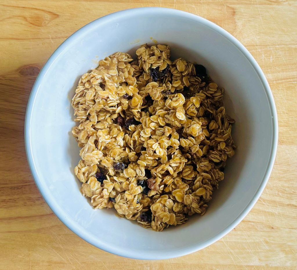 Bowl of oatmeal raisin dough