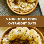 Overnight oats with honey and bananas in a wooden bowl