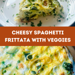 Baked spaghetti frittata with zucchini and peas