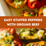 Stuffed bell peppers filled with ground beef, veggies, and melted cheese