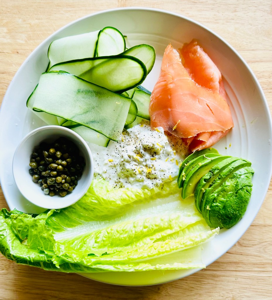 Deconstructed smoked salmon and avocado lettuce wraps