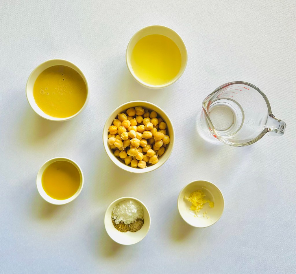 A photo of ingredients used to make homemade hummus