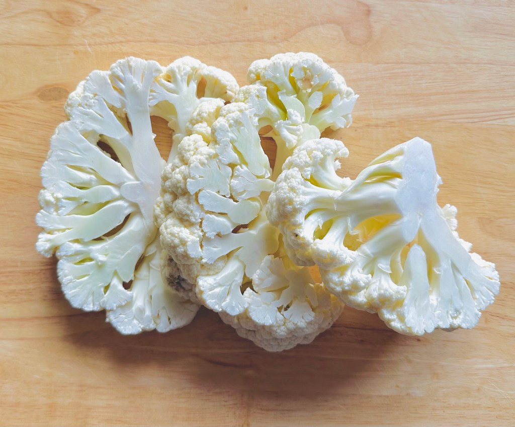 Sliced cauliflower steaks