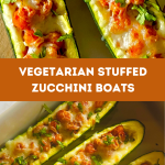 Homemade zucchini boats with chickpeas and tomatoes assembled on a cutting board