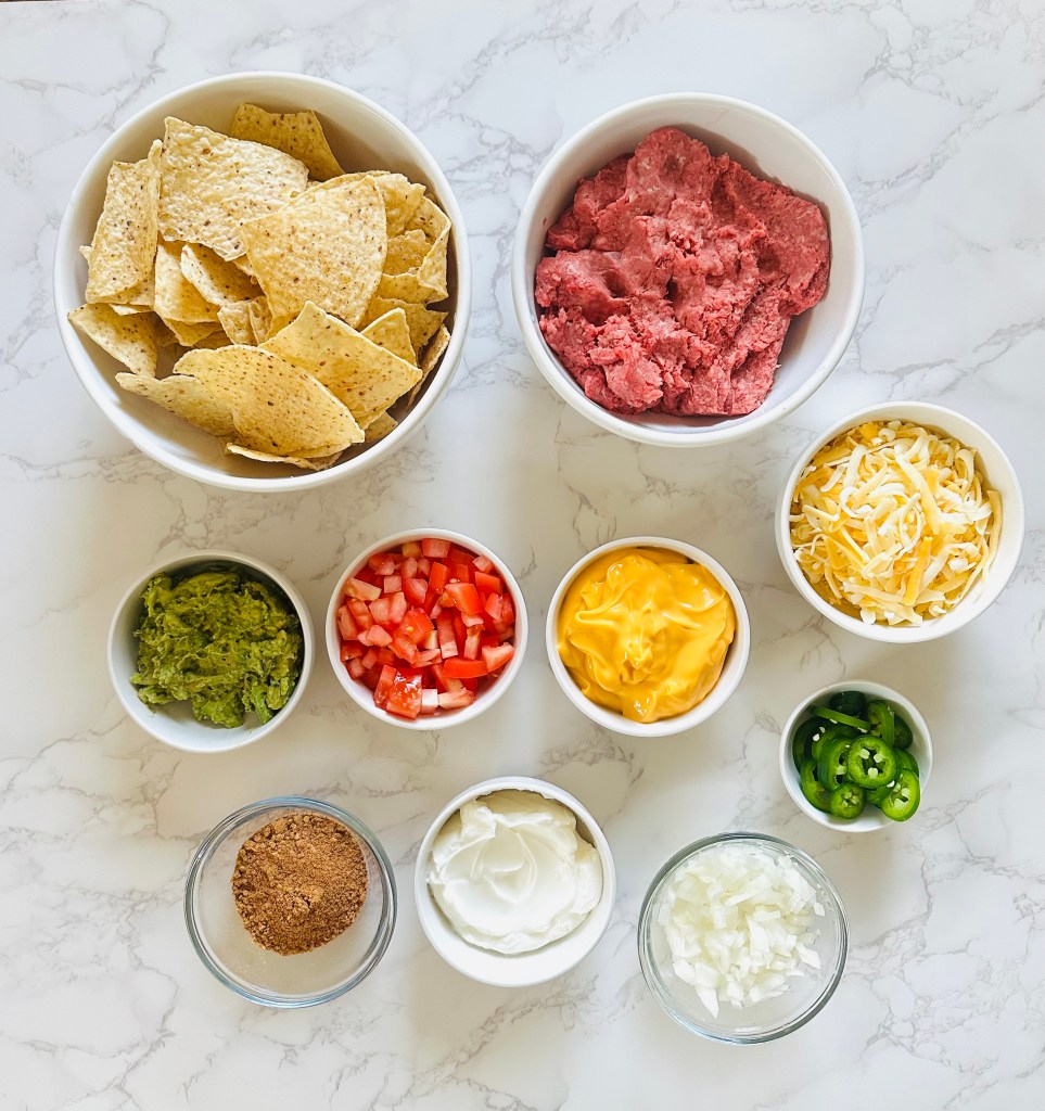 A photo of ingredients used to make loaded nachos