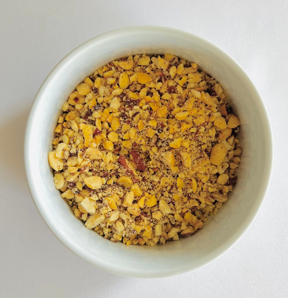 A bowl of finely chopped nuts