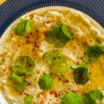 Homemade baba ganoush served with pita bread and veggies