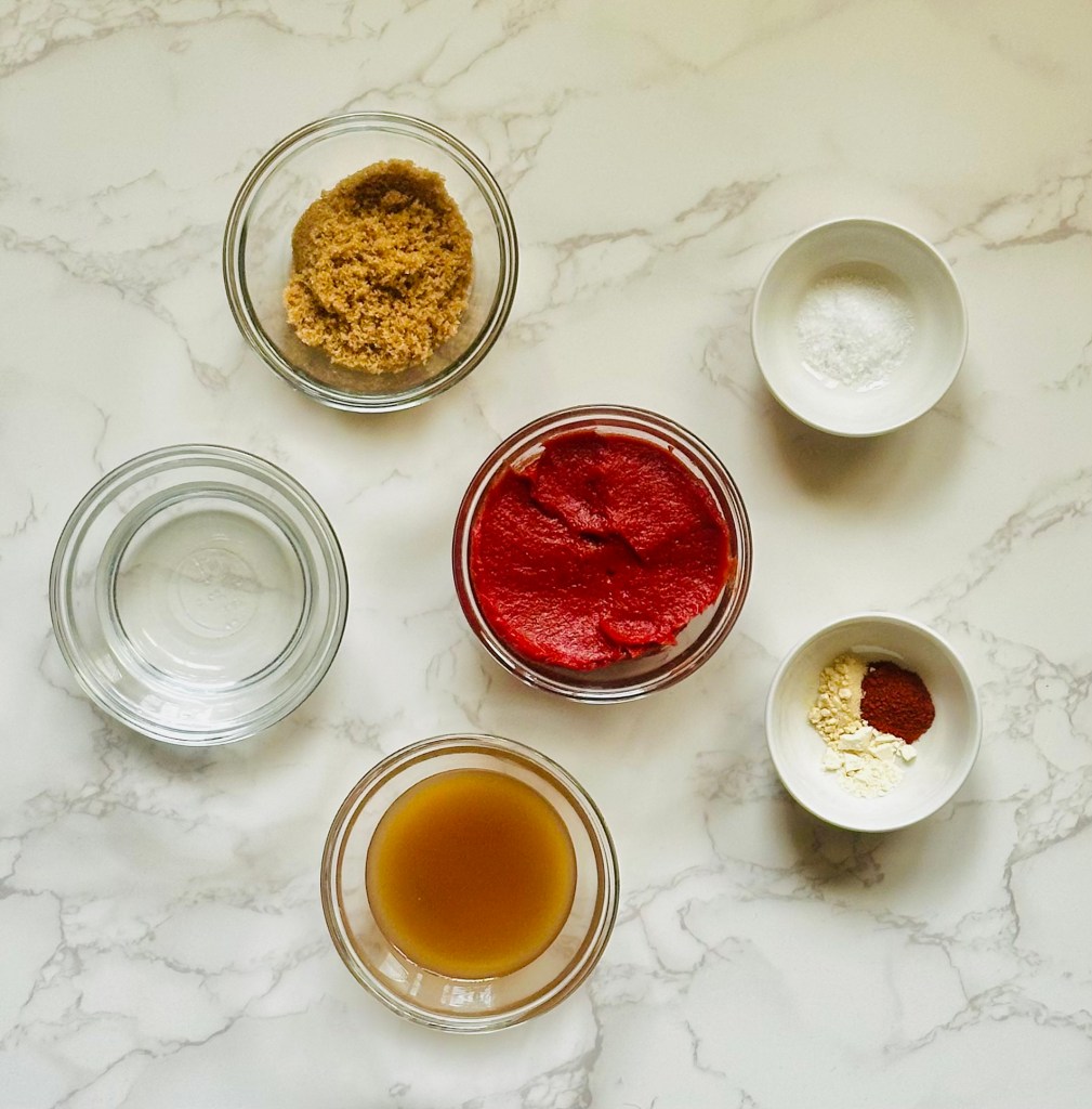 A photo of ingredients used to make homemade ketchup